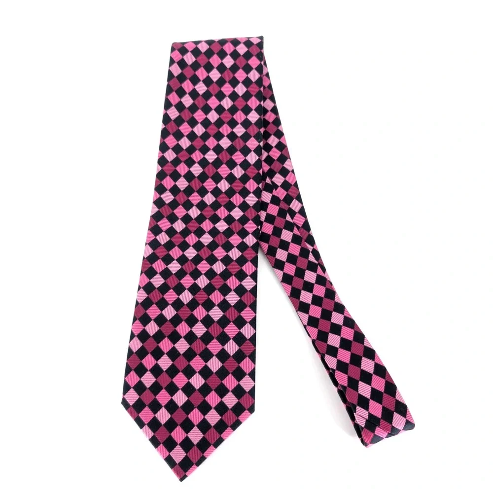 Paul Fredrick Silk Black Pink Diamond‎ Checker Retro Preppy Funky Tie Luxury 4" - Picture 2 of 8
